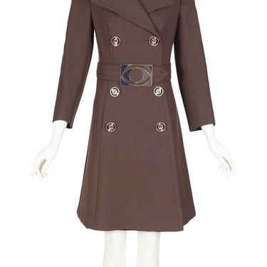 1960s Vintage Space Age Brown Wool Double-Breasted Coat 