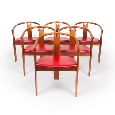 Landerholm & Lund Danish Mid-Century Tripod Dining Chairs in Teak Set of Six 1960s 