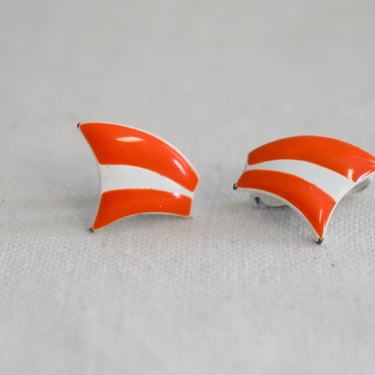 1980s Orange and White Metal Clip Earrings 
