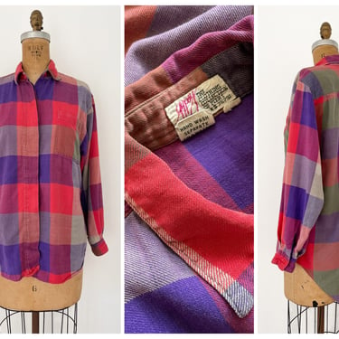 Vintage ‘80s GYPSY Pier 1 softest brushed cotton shirt | color block button down, colorful check, S 