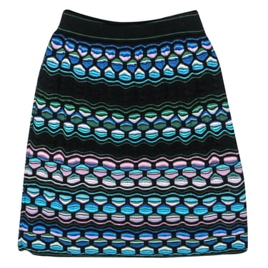 Missoni - Black, Blue & Pink Abstract Honeycomb Pattern Knit Skirt Sz 6