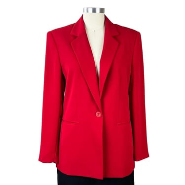 S-M 90s Minimalist Red Blazer, Singe Button Polyester Suit Jacket, Business Office Wear, 1990s Clothes Women, Vintage Clothing Small Medium 