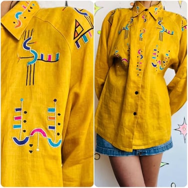 Vintage 80s 90s - Artisan Abstract Geometric Blouse by Gary Fabrikant - Size 8 