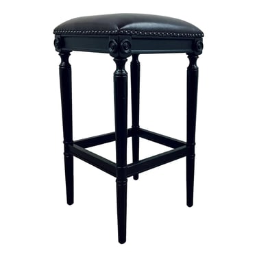 Transitional Dark Brown Faux Leather Bar Stool