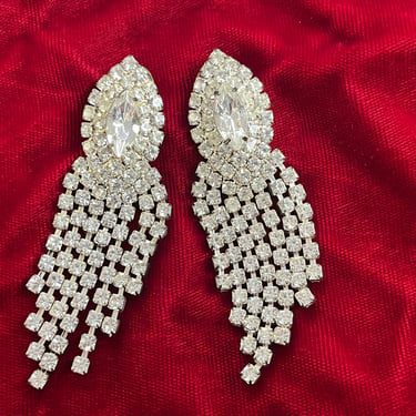 rhinestone drop earrings 1960s jeweled pierced showgirl dangles 