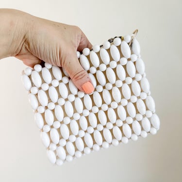 Vintage 1960s White Beaded Clutch Bag 