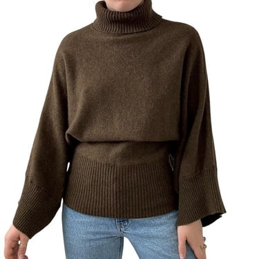Vintage Y2K Womens Olive Green Lambswool Blend Bat Wing Minimalist Sweater Sz M 