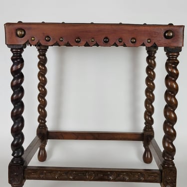 Spanish Revival Tooled Leather Top Side Table