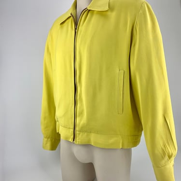 1950's RICKY Jacket - WHITE STAG - Rayon Gabardine in a Vivid Lemon Yellow - Rare Colorway - Satin Lining - Men's Size Large 