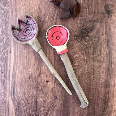 ceramic serving spoons with driftwood handle 