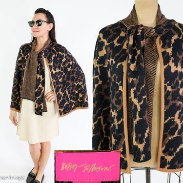 Betsey Johnson | 2000s Knit Leopard Cape | Leopard Print Knit Shrug | Betsey Johnson | One Size 