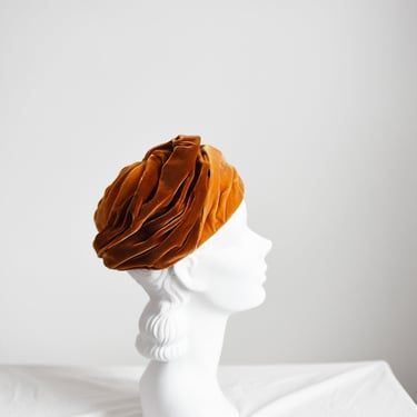 1960s Orange Velvet Turban Hat 