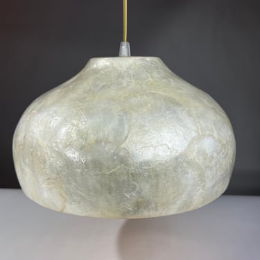 Contemporary Modern Natural Luminescent Capiz Shell Hanging Pendant Light 