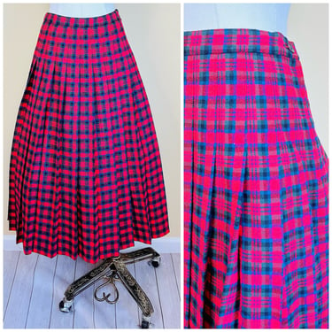 1980s Vintage Macduff Tartan Pendleton Skirt / 80s Virgin Wool Red Plaid Pleated Midi Skirt / Size Medium 