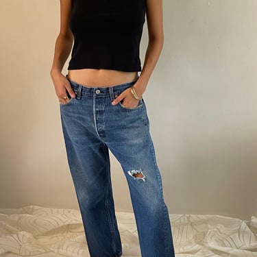80s Levis 501 soft faded jeans / vintage Levis 501 baggy worn torn high waisted button fly Levis 501 jeans USA | 32 X 27 
