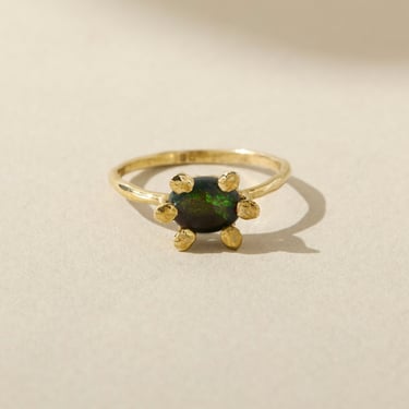 Unique Black Opal Flower Ring, Nature-Inspired October Birthstone Jewelry 