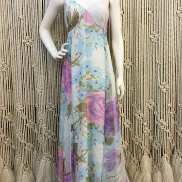 1970s Jack Bryan designer floral and flowy maxi dress 