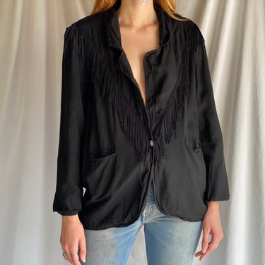 Vintage Cotton Jacket with Fringe / Easy Open Jacket / Black Blazer Cotton Top / Fringe Cotton Jacket 