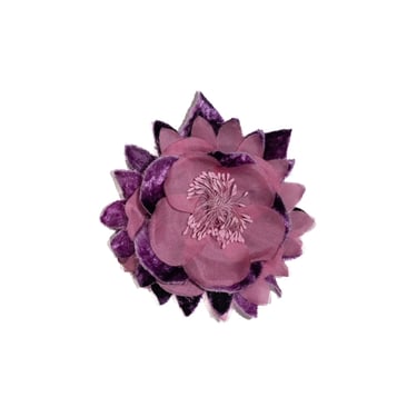 Purple Velvet Organza Flower Brooch