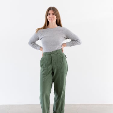 Vintage 28 Waist x 30 Inseam Olive Green Army Pants | Unisex Utility Fatigues Military Trouser | Button Fly | F505 