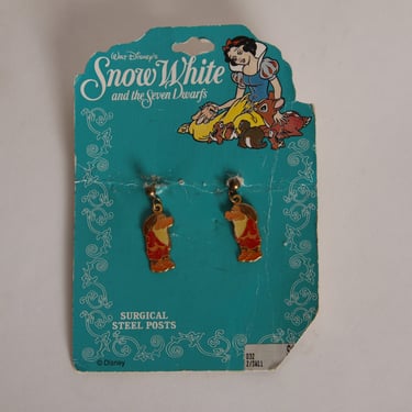 Deadstock 1990s Snow White Grumpy Metal Dangling Disney Costume Jewelry Earrings 