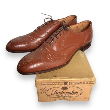 NEW Old Stock ~ Vintage 1930s/1940s Semi Brogue Oxfords ~ size 11 to 12 ~ Brown ~ Dress ~ Cap Toe Shoes  ~ Ventilated / Spectator 