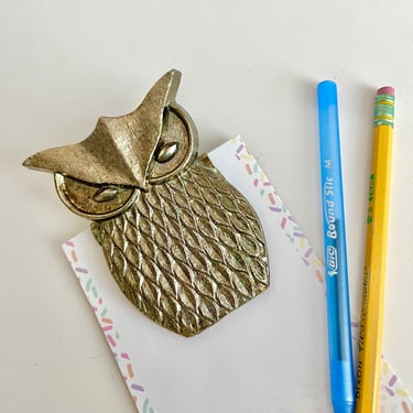 Brass Owl Note Holder, Paper Clip, Paperweight, Vintage Home Decor, Office Organization 