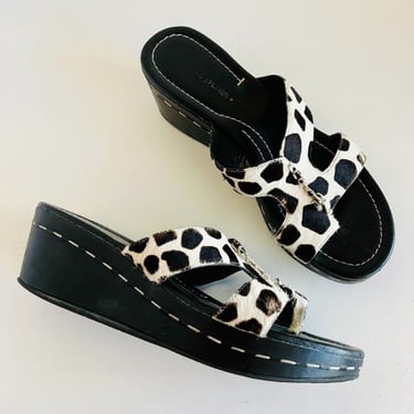 Donald J. Pliner Sela Black & White Calf Hair Genuine Leather Stitched Platform Shoe 