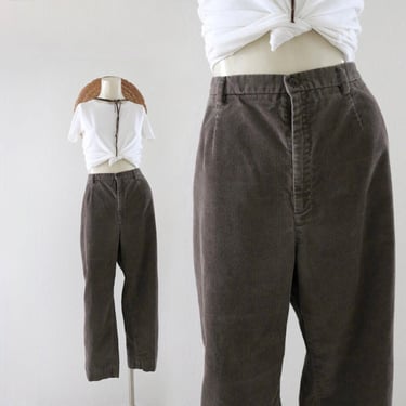 timber corduroy trousers - 31-33 - vintage 90s y2k womens size medium high waist minimal simple cropped pants brown gray 