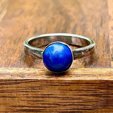 Sterling Silver Lapis Lazuli Ring Vintage Modern Simple Handmade Jewelry Size 8.5 