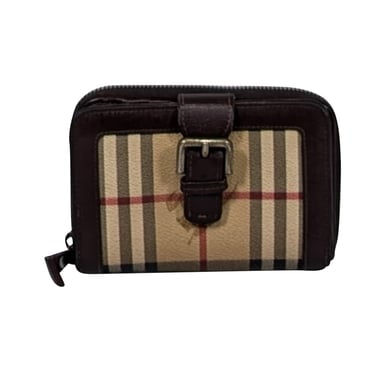 Burberry - Signature Beige Tartan Plaid & Brown Leather Trim Wallet