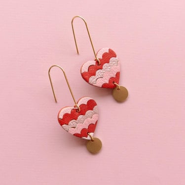 RicRac Mosaic Leather Heart Earrings - Valentine Earrings Made w/ Reclaimed Leather 