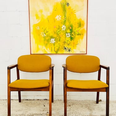 1970s Chartreuse and Walnut Chairs