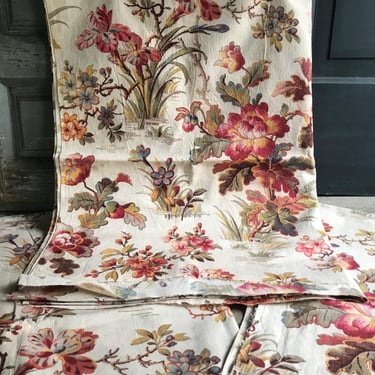 French Floral Indienne Fabric Remnant, Historical French Textile, Cushions, Pillows, Period Sewing Projects, Sold by Each, 3 Available 