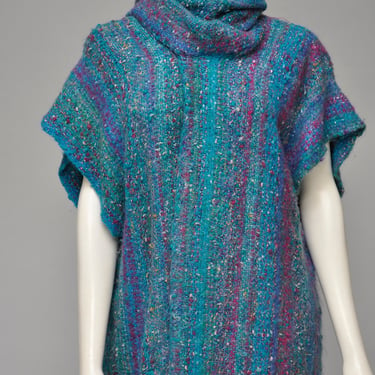 Beautiful 80s hand knit fiber art color wrap coat 