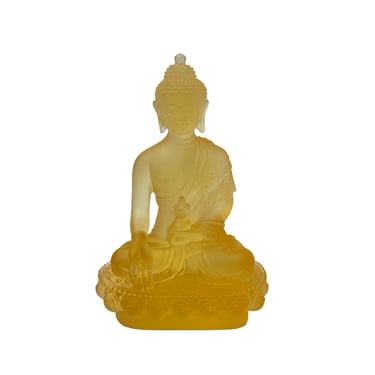 Crystal Glass Pate-de-Verre Yellow Gautama Amitabha Shakyamuni Statue ws2103E 