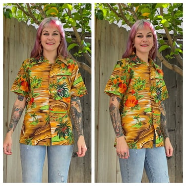 Vintage 1970’s Orange and Green Hawaiian Shirt 