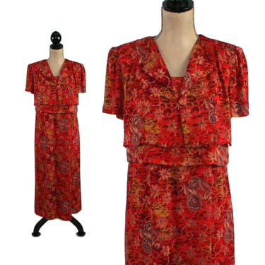 90s Rust Floral Rayon Dress Small, Short Sleeve Maxi Dress Petite Size 6, Casual Modest Summer, 1990s Clothes Women Vintage by Karin Stevens 