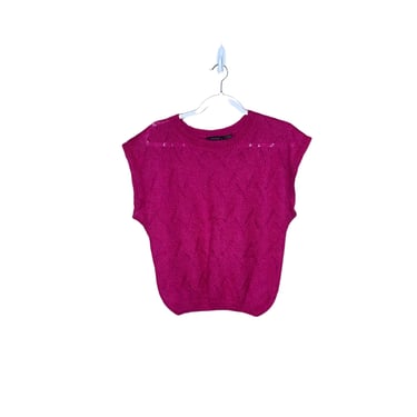 Vintage Jeanne Pierre Magenta Pink Mohair Blend Sleeveless Sweater, Size Petite 