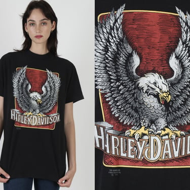 Vintage 90s 3D Emblem Harley Davidson Eagle 1991 Motorcycle Biker 50 50 T Shirt 