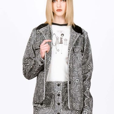 Anna Sui Beardsley Paisley Corduroy Velvet Collar Barn Jacket - gray