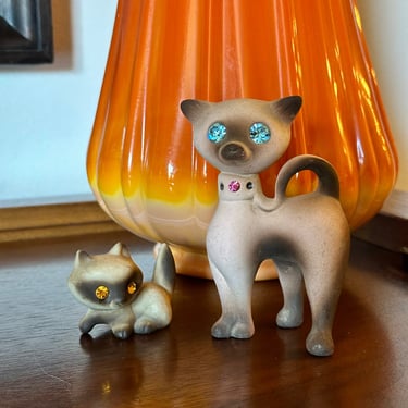 Mid-Century Roselane Cat and Racoon Figures with Gemstones 