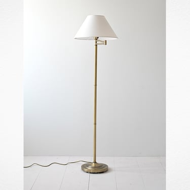 Vintage Scandinavian Gold Floor Lamp with White Fabric Shade – Elegant Mid-Century Design 