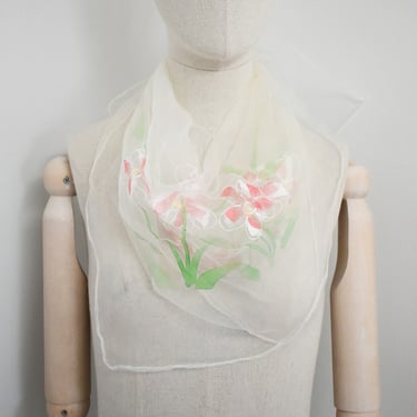 1950s/60s Floral Painted Chiffon Scarf 