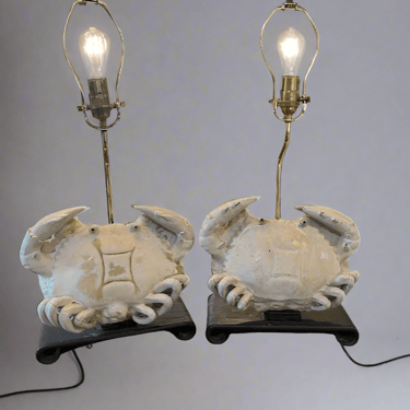 Pair of Vintage Glazed Pottery Crab Lamps SH265-10