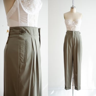 high waisted pants 80s 90s vintage Ruff Hewn green gray pleated straight leg trousers 