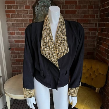 1980s Gold &amp; Rhinestone Studded Cropped Jacket