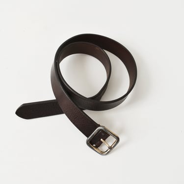 vintage 90s dark brown leather belt with brass buckle 