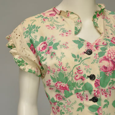 1930s floral cotton dress with big pockets M 