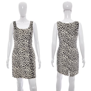 1980's Cache White and Black Animal Print Dress Size M